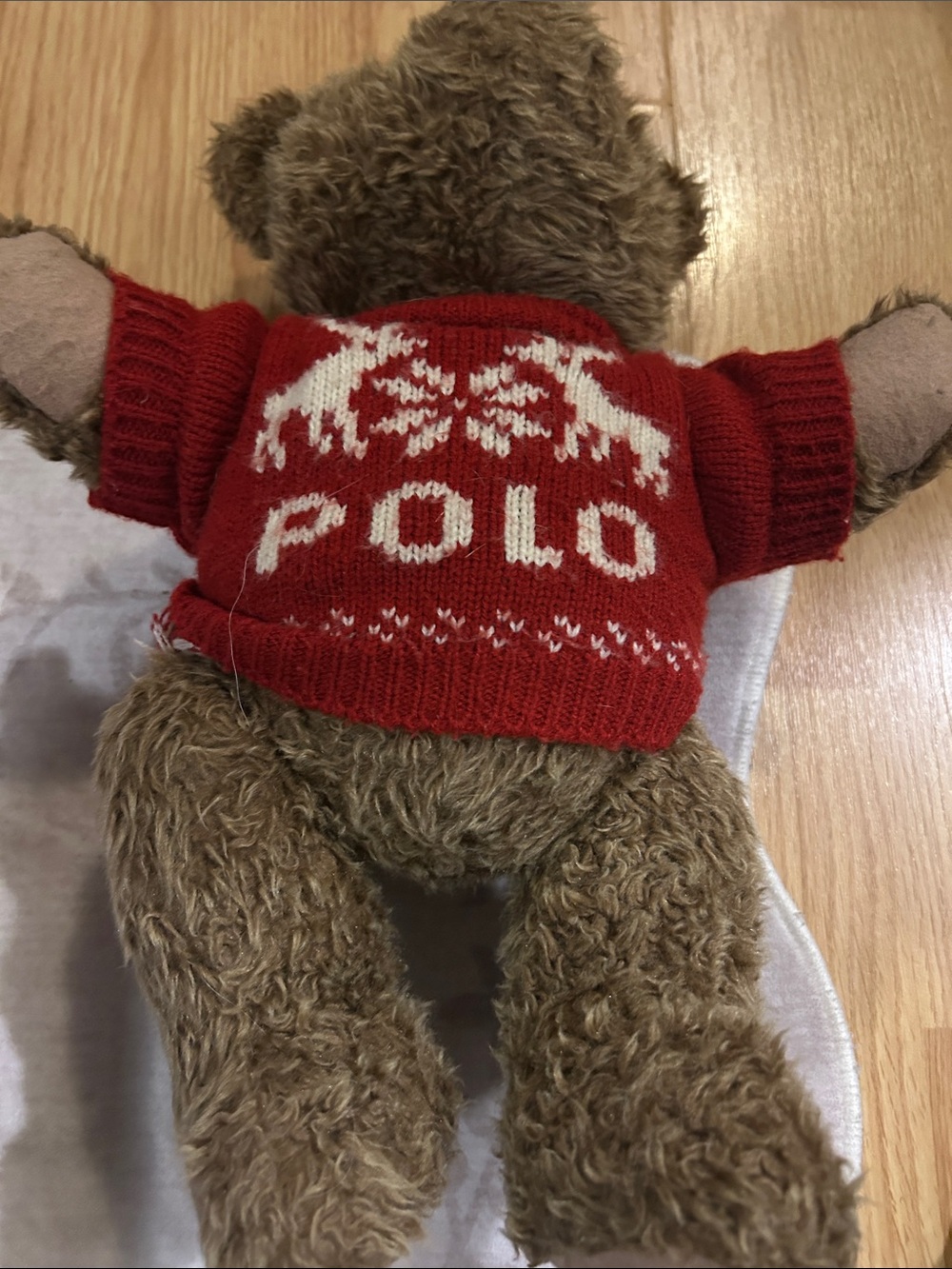 Polo by Ralph Lauren Red and White Knit Dog Sweater with Reindeer Motif